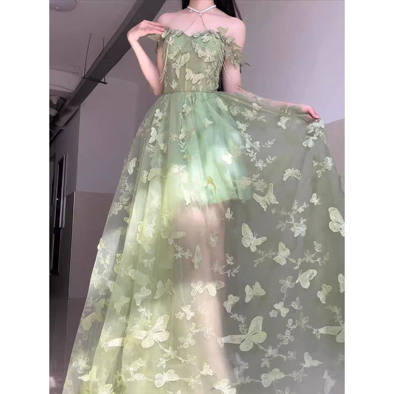 铜陵县森系浅绿色在逃公主晚礼服裙女轻奢小众高级感立体蝴蝶生日宴会裙